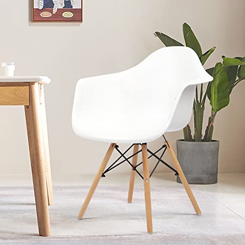 GOTMINSI Set of 4 Dining Chairs,Mid-Century Modern Dining Room Plastic Chairs, Outdoor Side Chairs with Wood Legs for Kitchen, White