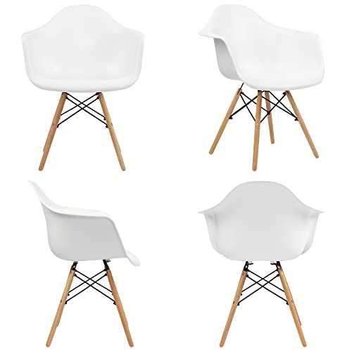 GOTMINSI Set of 4 Dining Chairs,Mid-Century Modern Dining Room Plastic Chairs, Outdoor Side Chairs with Wood Legs for Kitchen, White