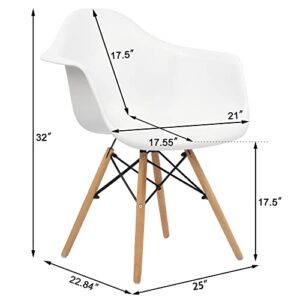 GOTMINSI Set of 4 Dining Chairs,Mid-Century Modern Dining Room Plastic Chairs, Outdoor Side Chairs with Wood Legs for Kitchen, White