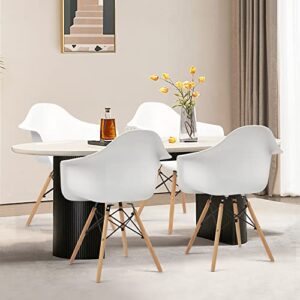 GOTMINSI Set of 4 Dining Chairs,Mid-Century Modern Dining Room Plastic Chairs, Outdoor Side Chairs with Wood Legs for Kitchen, White