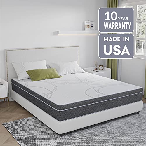 EGO Hybrid 10 Inch Full Mattress, Cooling Gel Infused Memory Foam and Individual Pocket Spring Mattress, Made in USA, Mattress in a Box, CertiPUR-US Certified, Medium, 75"x54"