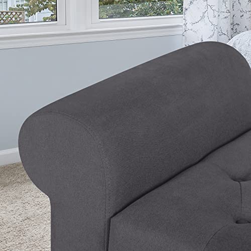 Polar Aurora Storage Bench with Upholstered Rolled Arm Ottoman Bench Couch w/Solid Wood Legs for Bedroom End of Bed, Entryway and Living Room (Gray)