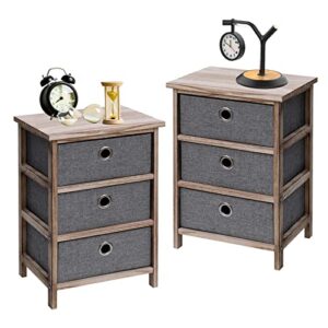 babion nightstands set of 2, bedside tables for bedroom night stand with removable 3 drawer nightstand gray side tables bedroom small nightstand with fabric storage drawers wood frame (gray)