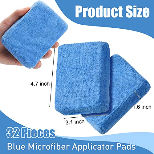 Riakrum 32 Pieces Microfiber Applicator Pads Detailing Car Wax Applicator Blue Microfiber Sponge for Car Ceramic Coating Applicator Pad Tire Shine Applicator Car Cleaning Pad for Applying Wax Foam