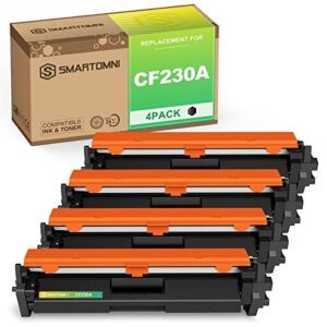 s smartomni cf230a toner cartridge black compatible replacement for hp 30a 30x cf230x toner use for hp pro m203dw m203d m203dn mfp m227fdw m227fdn m227sdn (4 pack)