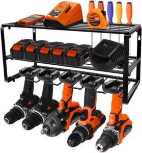 wocaxc large power tool organizer storage-5 drill holder,garage tool organizers and storage rack,duty floating tool shelf, wall mounted tool storage with screwdriver holder,gift for father's day