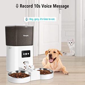 Mavpet 6L Automatic Cat Feeder, 2.4G WiFi Smart Dry Food Dispenser, Detachable Pet Feeder with Two Stainless Steel Bowls & Meal Splitter, APP Control, 10s Voice Recording, Up to 15 Meals Per Day