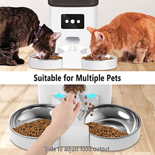 Mavpet 6L Automatic Cat Feeder, 2.4G WiFi Smart Dry Food Dispenser, Detachable Pet Feeder with Two Stainless Steel Bowls & Meal Splitter, APP Control, 10s Voice Recording, Up to 15 Meals Per Day