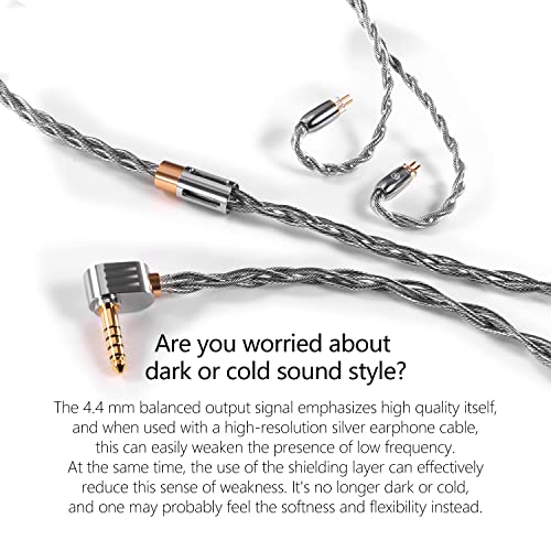 DD ddHiFi BC130A (Air Nyx) Silver Earphone Upgrade Cable with Shielding Layer, Available in 4.4mm L-Shape Plug and 2-Pin 0.78 Connector, Standard Length of 120cm