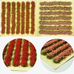 cayway 2 color miniature shrub strips static shrub vegetation groups diy miniature colorful flower cluster static grass tuft for diy model train landscape railroad scenery, pink and red