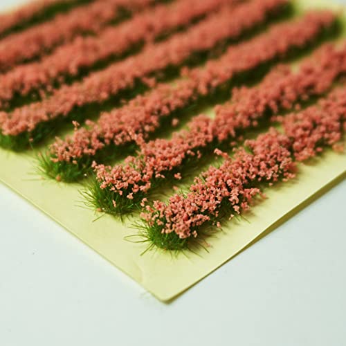 Cayway 2 Color Miniature Shrub Strips Static Shrub Vegetation Groups DIY Miniature Colorful Flower Cluster Static Grass Tuft for DIY Model Train Landscape Railroad Scenery, Pink and Red