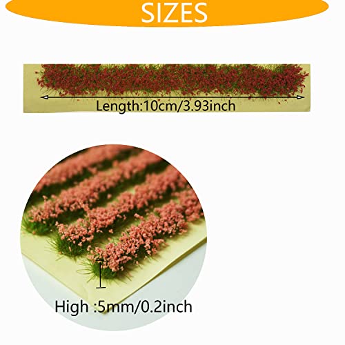 Cayway 2 Color Miniature Shrub Strips Static Shrub Vegetation Groups DIY Miniature Colorful Flower Cluster Static Grass Tuft for DIY Model Train Landscape Railroad Scenery, Pink and Red