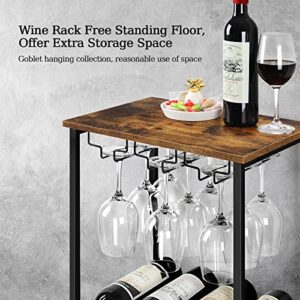 Vrisa Wine Rack Freestanding Floor 16 Bottles Wine Rack with 9 Glass Holder Wine Bottle Holder Stand Wine Racks for Floor 5 Tiers Wine Holder Stand for Kitchen Dining Room, Office, Bar, Rustic Brown