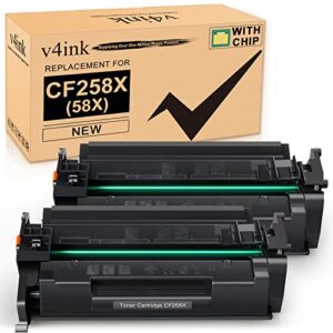 v4ink remanufactured 58x toner cartridge (with chip) replacement for hp 58x cf258x 58a toner black for hp pro m404dn m404dw m404n mfp m428fdw m428fdn m428dw m430f m406dn m428 m404 printers 2 pack