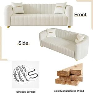 Kadway Lambswool Sofa for Living Room, 84" Mid-Century Modern Beige Couch, Luxury Loveseat Sofa Couch, Sectional Love seat Sofa Couch with Gold Legs, Upholstered Sofa for Apartment Bedroom Home Office