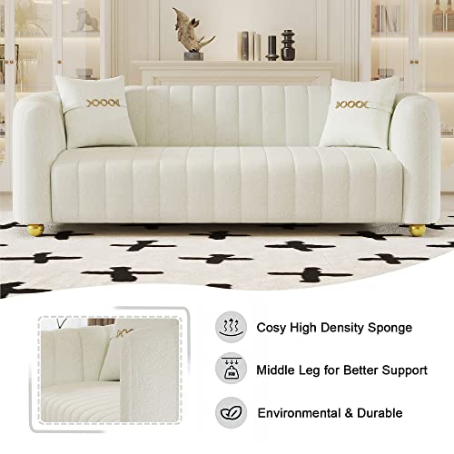 Kadway Lambswool Sofa for Living Room, 84" Mid-Century Modern Beige Couch, Luxury Loveseat Sofa Couch, Sectional Love seat Sofa Couch with Gold Legs, Upholstered Sofa for Apartment Bedroom Home Office