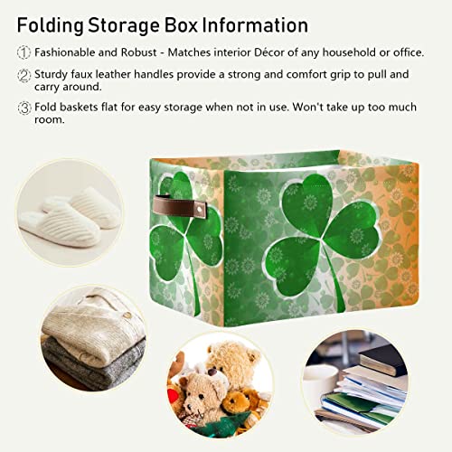 C.IOPMNU Foldable Storage Baskets,Lucky Clover Storage Bins with Handles, Decorative Cloth Organizer Storage Boxes for Home Office 15 x 11 x 9.5 in