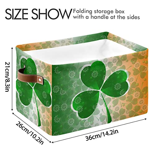 C.IOPMNU Foldable Storage Baskets,Lucky Clover Storage Bins with Handles, Decorative Cloth Organizer Storage Boxes for Home Office 15 x 11 x 9.5 in