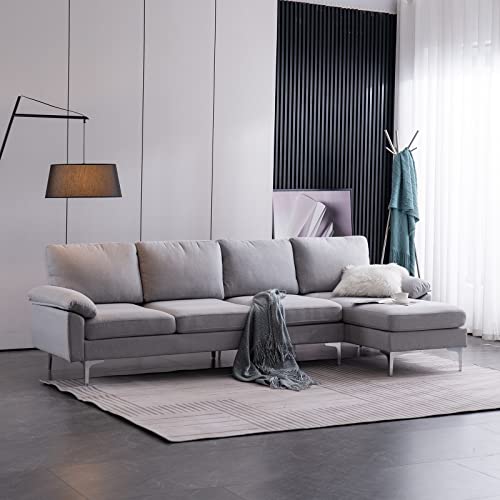 Home Convertible Sectional Sofa 110" L-Shape Sofa Couch 6-Seat Couch with Chaise Fabric Upholstered for Living Room, Apartment, Office (Light Gray)