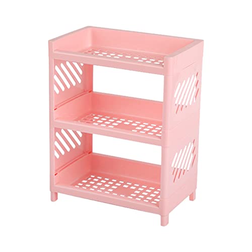 TODOZO Bathroom Supplies Storage Three Tier Shelf Bedroom Finishing Rack Bathroom Shelf Kitchen Bathroom Decorations (Pink, One Size)