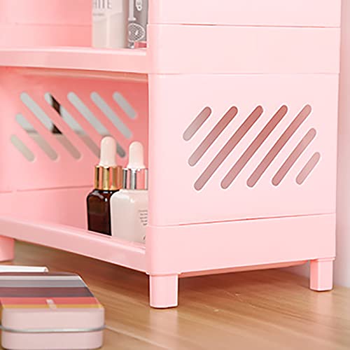 TODOZO Bathroom Supplies Storage Three Tier Shelf Bedroom Finishing Rack Bathroom Shelf Kitchen Bathroom Decorations (Pink, One Size)