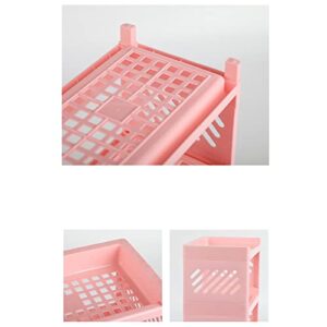 TODOZO Bathroom Supplies Storage Three Tier Shelf Bedroom Finishing Rack Bathroom Shelf Kitchen Bathroom Decorations (Pink, One Size)