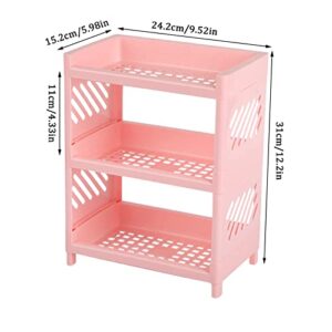 TODOZO Bathroom Supplies Storage Three Tier Shelf Bedroom Finishing Rack Bathroom Shelf Kitchen Bathroom Decorations (Pink, One Size)