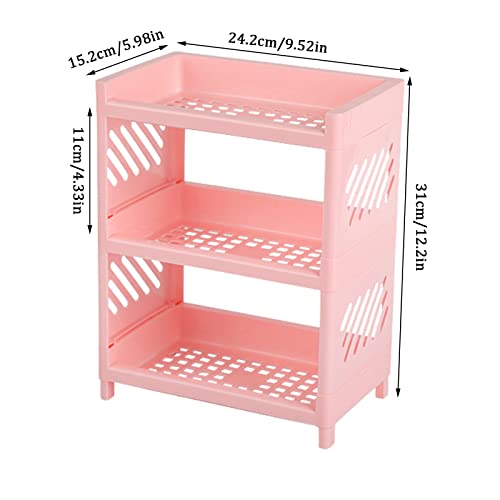 TODOZO Bathroom Supplies Storage Three Tier Shelf Bedroom Finishing Rack Bathroom Shelf Kitchen Bathroom Decorations (Pink, One Size)