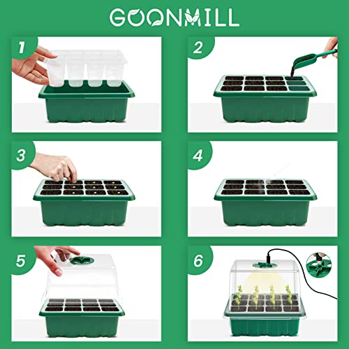 Seed Starter Tray with Grow Light, 5 Packs Plant Starter Tray Seedling Starter Kit with Humidity Domes Base Indoor Greenhouse Mini Propagator Station for Seeds Growing Starting (12 Cells per Tray)