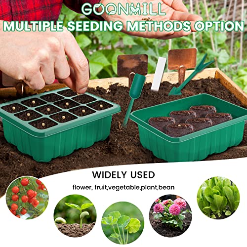 Seed Starter Tray with Grow Light, 5 Packs Plant Starter Tray Seedling Starter Kit with Humidity Domes Base Indoor Greenhouse Mini Propagator Station for Seeds Growing Starting (12 Cells per Tray)