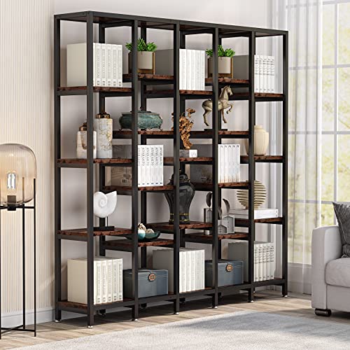 Tribesigns Wide 9-Tier Bookshelf, 71” H x 70” W Extra Large Bookcase with 22 Open Shelves, Tall Bookshelf Open Display Shelves with Metal Frame for Living Room, Home Office, Rustic Brown