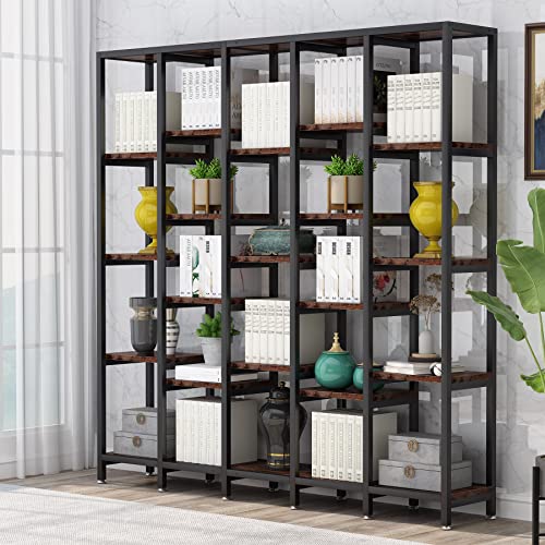 Tribesigns Wide 9-Tier Bookshelf, 71” H x 70” W Extra Large Bookcase with 22 Open Shelves, Tall Bookshelf Open Display Shelves with Metal Frame for Living Room, Home Office, Rustic Brown