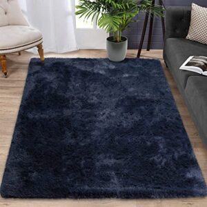 COZYLOOM Shag Area Rug, Indoor Ultra Soft Fluffy Plush Rugs Non-Slip Thick Indoor Shaggy Rug for Living Room, Bedroom, Nursery, Dining Room Entryway Throw Carpet Accent Area Rug 6 x 9 ft, Navy