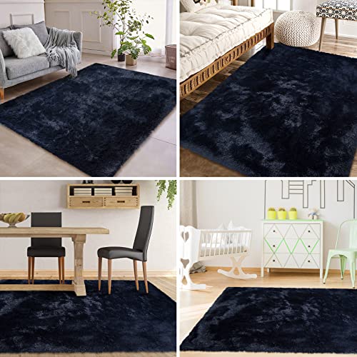 COZYLOOM Shag Area Rug, Indoor Ultra Soft Fluffy Plush Rugs Non-Slip Thick Indoor Shaggy Rug for Living Room, Bedroom, Nursery, Dining Room Entryway Throw Carpet Accent Area Rug 6 x 9 ft, Navy