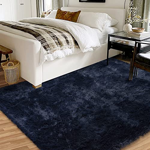 COZYLOOM Shag Area Rug, Indoor Ultra Soft Fluffy Plush Rugs Non-Slip Thick Indoor Shaggy Rug for Living Room, Bedroom, Nursery, Dining Room Entryway Throw Carpet Accent Area Rug 6 x 9 ft, Navy