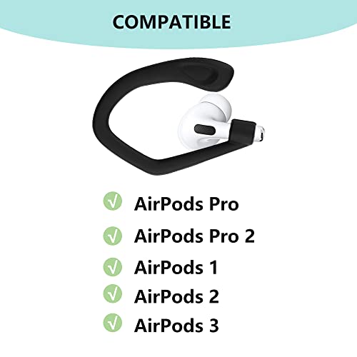 Meruns Ear Hooks for Apple AirPods 1, 2, 3, Pro and Pro 2,Unique Left & Right Hook,Comfortable wear, Black.