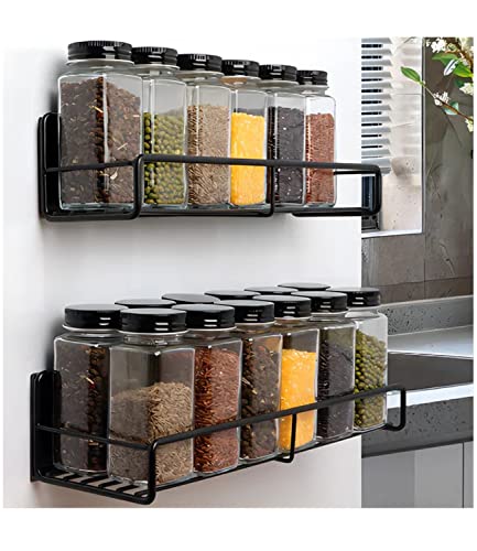 KNWOBL Magnetic Spice Rack Organizer,fridge spice rack,Magnetic Shelf Spice Storage,magnetic shelves,magnetic shelf for refrigerator,magnetic shelf for Seaoning,Jars and Utensils, 2 pack (black)