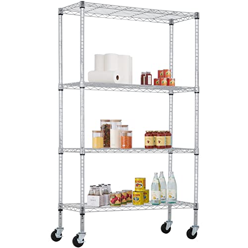 FDW 4-Tier Wire Shelving Storage Shelves Adjustable NSF Wire Shelf Heavy Duty Storage Shelving Unit on 3” Wheel Casters Commercial Metal Wire Rack 36L x 14W x 62H,Chrome