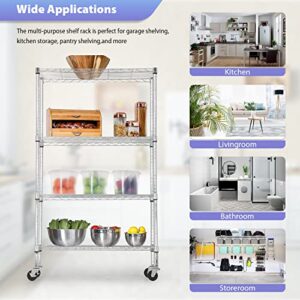 FDW 4-Tier Wire Shelving Storage Shelves Adjustable NSF Wire Shelf Heavy Duty Storage Shelving Unit on 3” Wheel Casters Commercial Metal Wire Rack 36L x 14W x 62H,Chrome