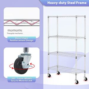 FDW 4-Tier Wire Shelving Storage Shelves Adjustable NSF Wire Shelf Heavy Duty Storage Shelving Unit on 3” Wheel Casters Commercial Metal Wire Rack 36L x 14W x 62H,Chrome