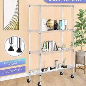 FDW 4-Tier Wire Shelving Storage Shelves Adjustable NSF Wire Shelf Heavy Duty Storage Shelving Unit on 3” Wheel Casters Commercial Metal Wire Rack 36L x 14W x 62H,Chrome