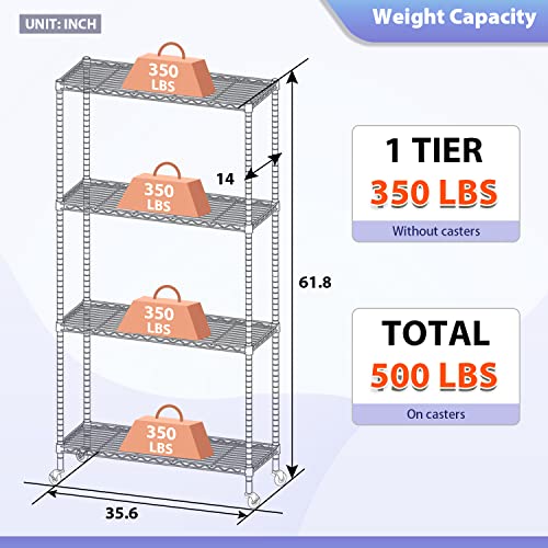 FDW 4-Tier Wire Shelving Storage Shelves Adjustable NSF Wire Shelf Heavy Duty Storage Shelving Unit on 3” Wheel Casters Commercial Metal Wire Rack 36L x 14W x 62H,Chrome