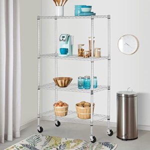 FDW 4-Tier Wire Shelving Storage Shelves Adjustable NSF Wire Shelf Heavy Duty Storage Shelving Unit on 3” Wheel Casters Commercial Metal Wire Rack 36L x 14W x 62H,Chrome