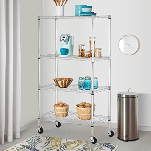 FDW 4-Tier Wire Shelving Storage Shelves Adjustable NSF Wire Shelf Heavy Duty Storage Shelving Unit on 3” Wheel Casters Commercial Metal Wire Rack 36L x 14W x 62H,Chrome