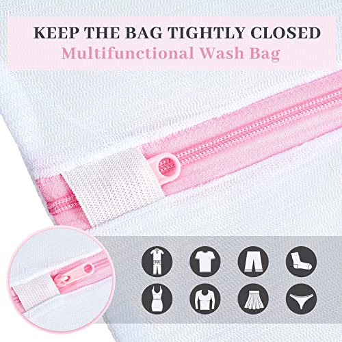 18 Pcs Fine Mesh Laundry Bags White Mesh Wash Bag Washing Machine Zipper Net Lingerie Bags for Washing Delicates Clothes Garment Underwear Blouse Hosiery Stocking Travel (Pink Zipper, 16 x 20 Inch)