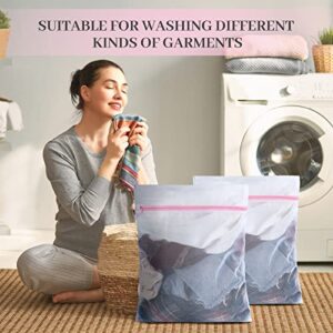 18 Pcs Fine Mesh Laundry Bags White Mesh Wash Bag Washing Machine Zipper Net Lingerie Bags for Washing Delicates Clothes Garment Underwear Blouse Hosiery Stocking Travel (Pink Zipper, 16 x 20 Inch)