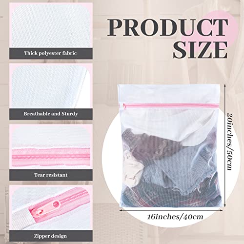 18 Pcs Fine Mesh Laundry Bags White Mesh Wash Bag Washing Machine Zipper Net Lingerie Bags for Washing Delicates Clothes Garment Underwear Blouse Hosiery Stocking Travel (Pink Zipper, 16 x 20 Inch)