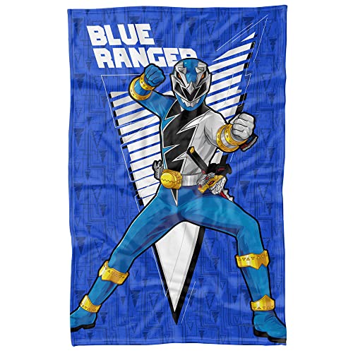 LOGOVISION Power Rangers: Dino Fury Blanket, 36"x58" Blue Ranger Character Fleece Blanket