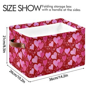 Wusikd Valentines Day Red Heart Storage Basket Set of 1 Large Fabric Flowers Spring Storage Basket Bins Box Cube with Handles Collapsible Closet Shelf Clothes Organizer Basket for Nursery Bedroom