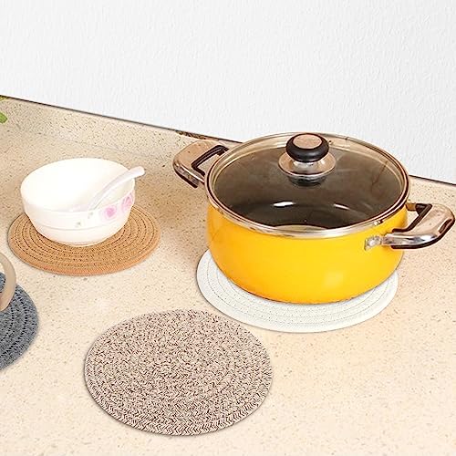 ABenkle Potholders Set of 2, 100% Cotton Rope Woven Hot Pot Holders, Round Coasters Hot Pads Mats Placemats Table Mats, Spoon Rest for Kitchen Table Cooking, Baking - 7 Inches, Mixed Brown